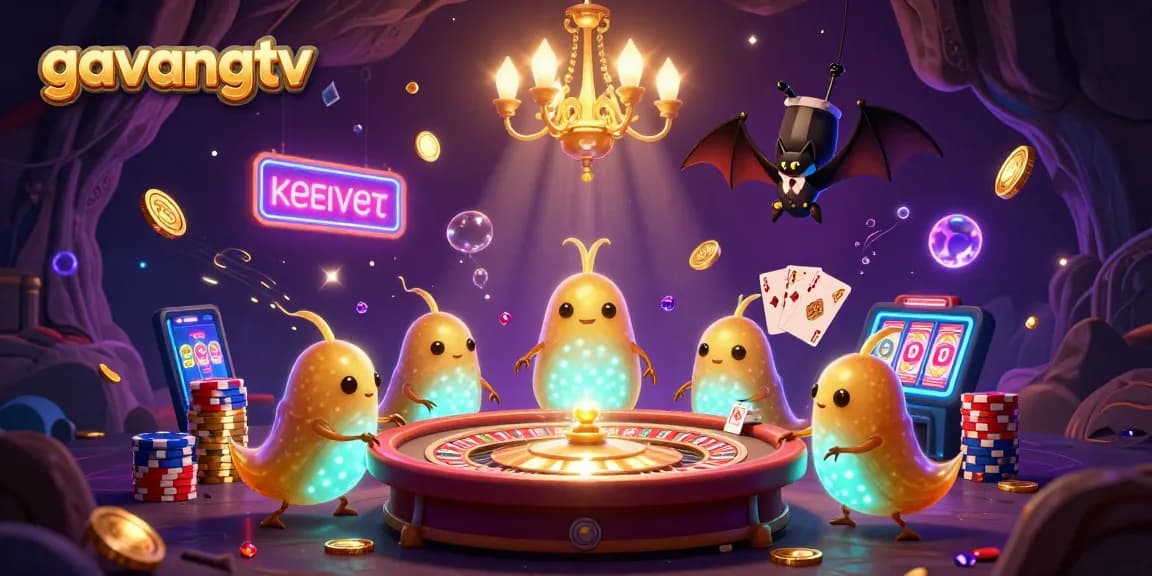 Experience the thrill of gaming with gavangtv's dazzling glowworms illuminating a vibrant casino scene.