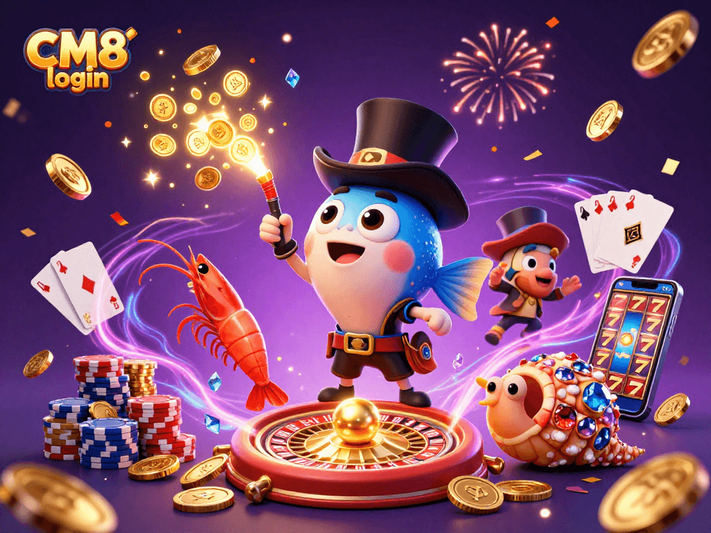 Experience thrilling wins with CM8 login, surrounded by dynamic casino elements and magical sea creatures