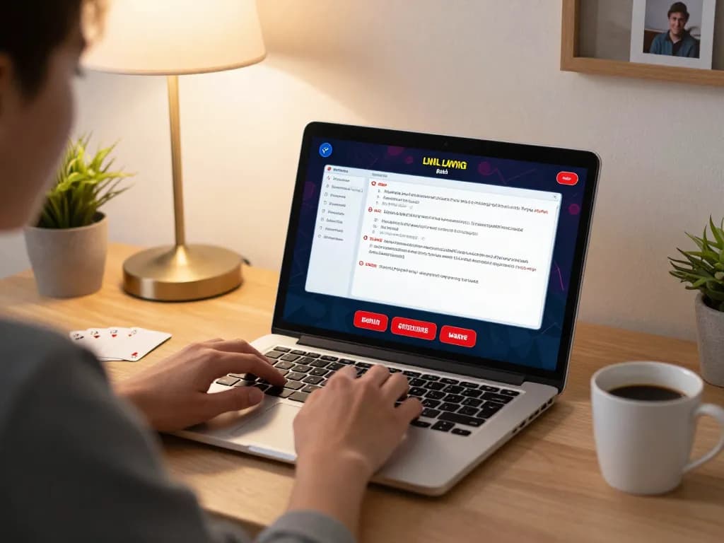 Engaged player using CM88 for live blackjack strategy from a cozy home setting