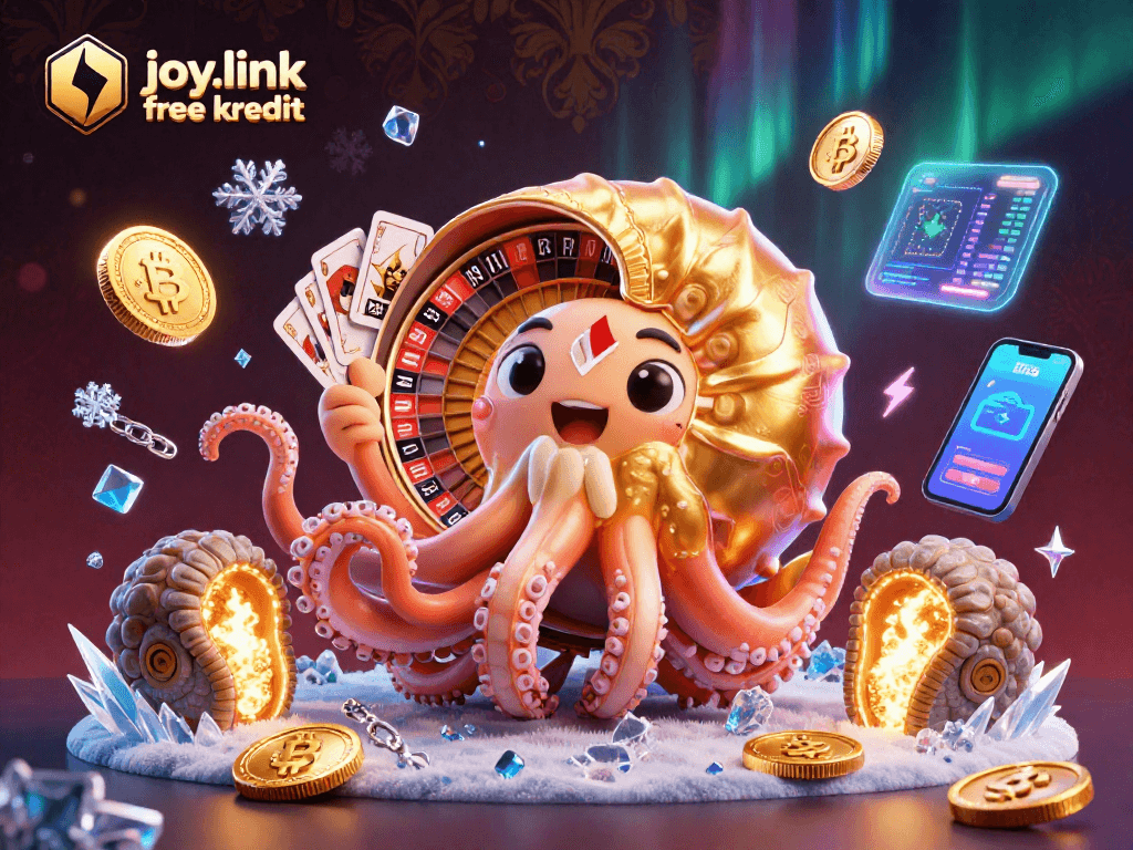 Engage with joy.link free kredit, featuring a vibrant 3D casino scene with the ancient nautilus and digital crypto elements.