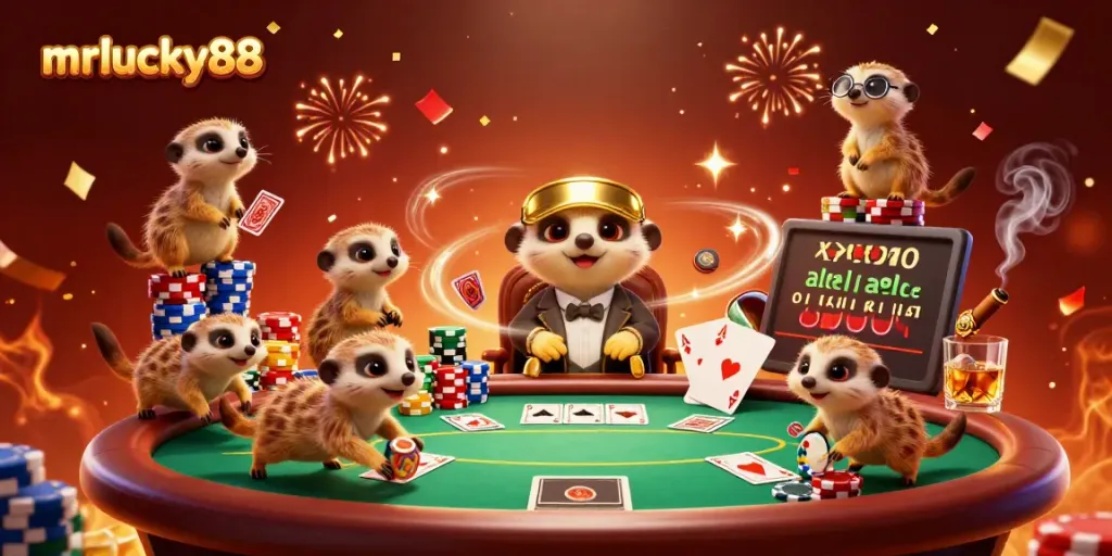 Experience thrilling casino action with mrlucky88 as meerkats manage a vibrant gaming scene.