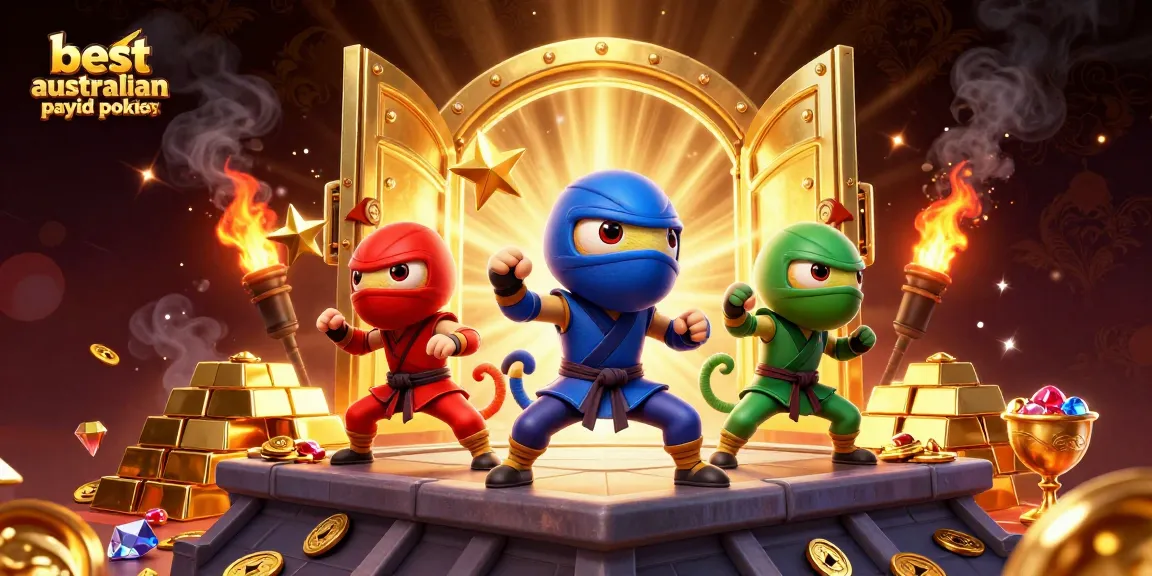 Experience the best australian payid pokies with this vibrant casino illustration featuring ninja chameleons.