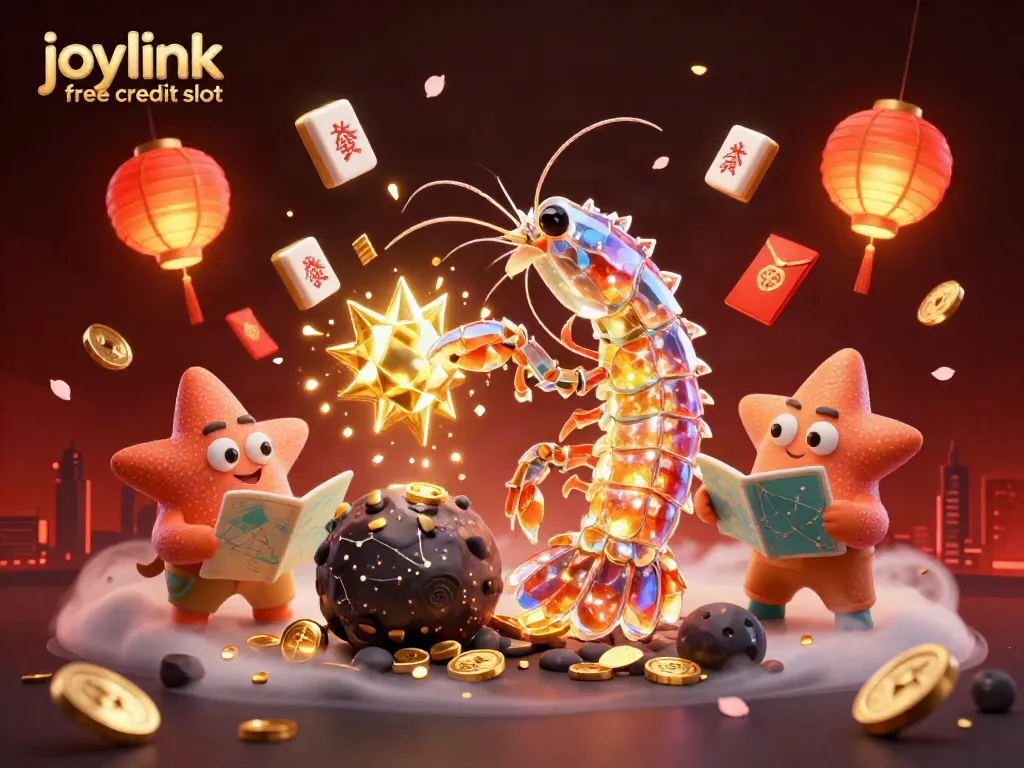 Engage in thrilling gameplay with joylink free credit slot, showcasing a samurai mantis shrimp and starfish in a vibrant casino scene.