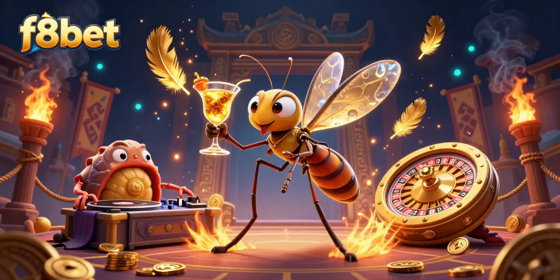 Engage with f8bet's dynamic casino experience featuring a lively scene with unique characters.