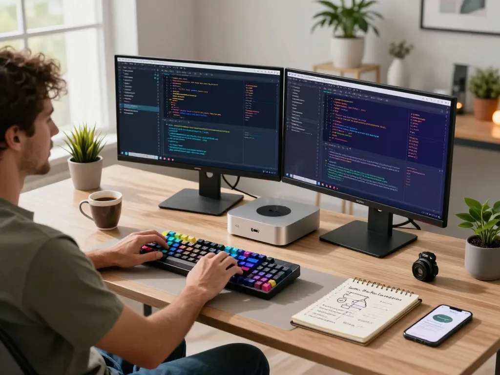 Developer using Clawdbot mac setup in a modern workspace with dual monitors.