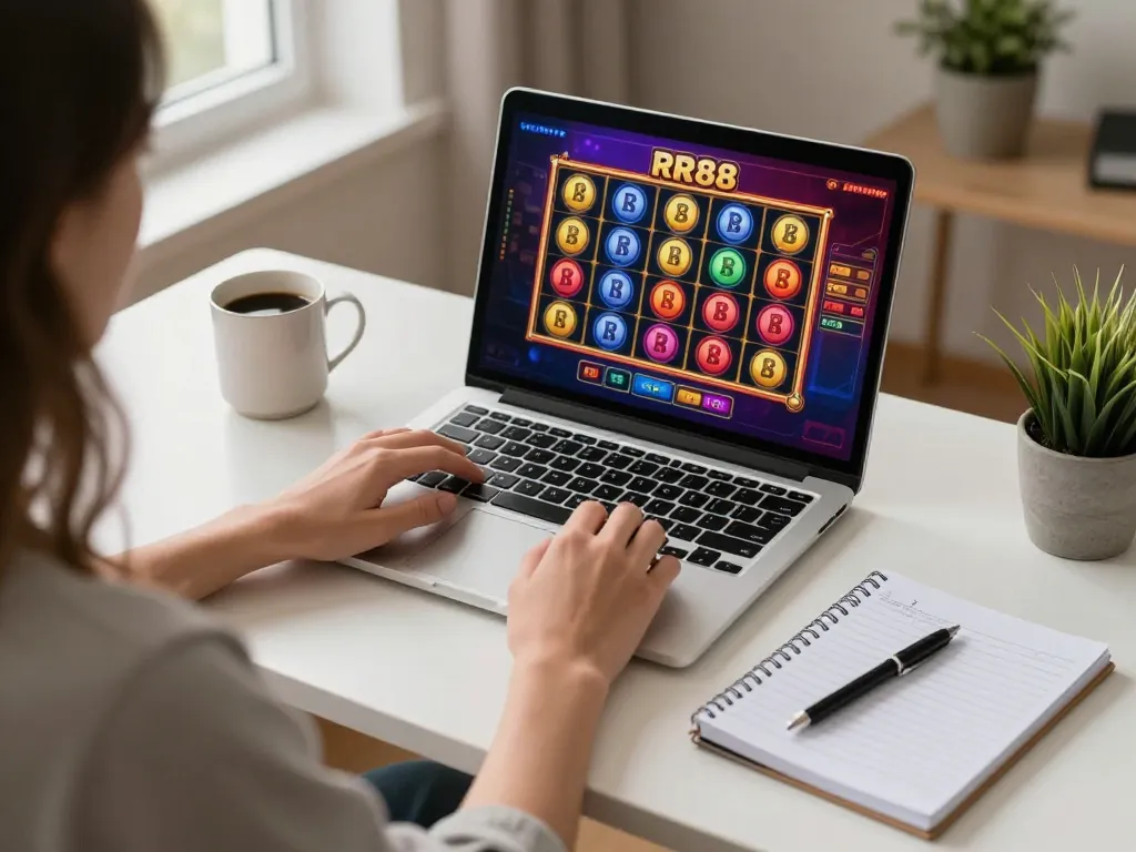 Engaging online gaming session with RR88 slots displayed on laptop screen.