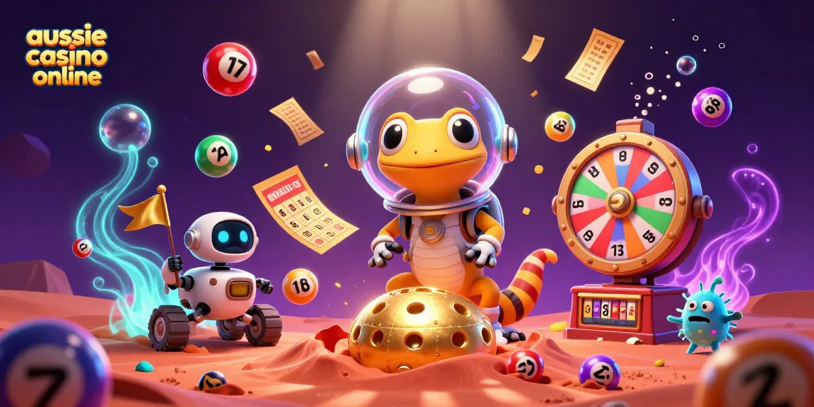 Experience gaming excitement with the aussie casino online golden casino on Mars in this vibrant illustration.
