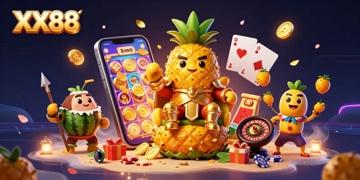Experience thrilling gaming action at XX88 with a vibrant 3D illustration showcasing online casino excitement.