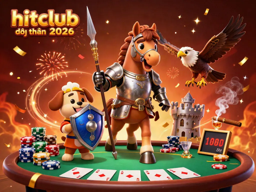 Experience the excitement of hitclub đổi thưởng 2026 with dynamic 3D knights and poker elements.