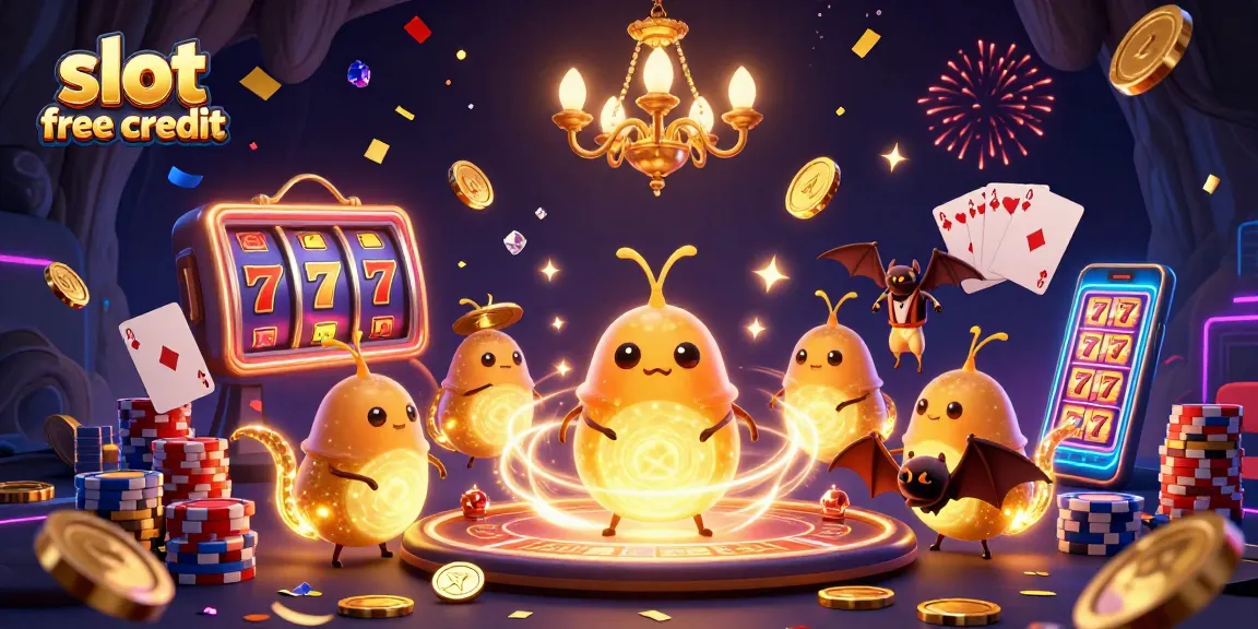 Play and win with slot free credit in this vibrant 3D casino scene full of excitement.